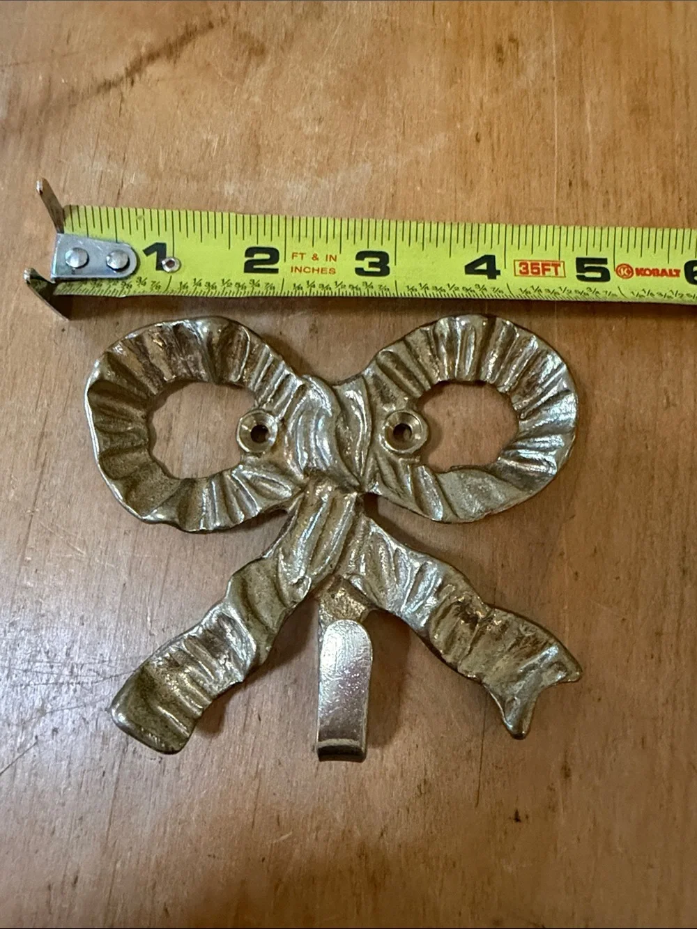 Brass Bow Wall Hook - Decorative Ribbon Hook for Home 4inch
